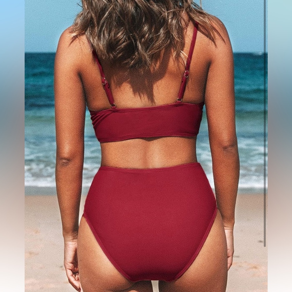 CUPSHE Women's Bikini Sets Two Piece Swimsuit High Waisted V Neck Swimsuit Small - Picture 2 of 4